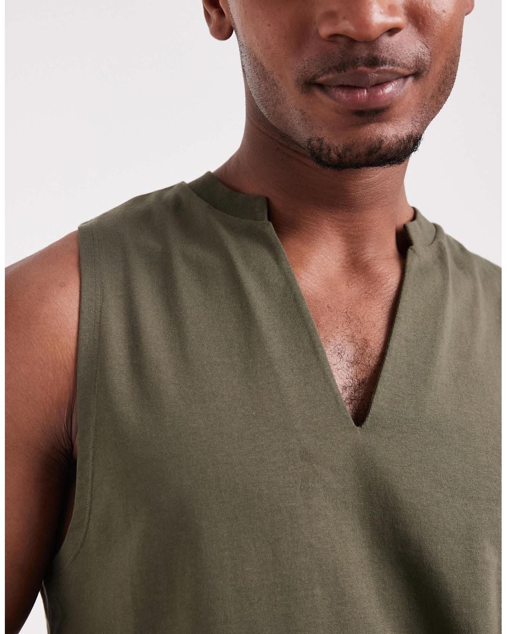 ASOS Green Regular Fit Boxy Tank With V Neck for men