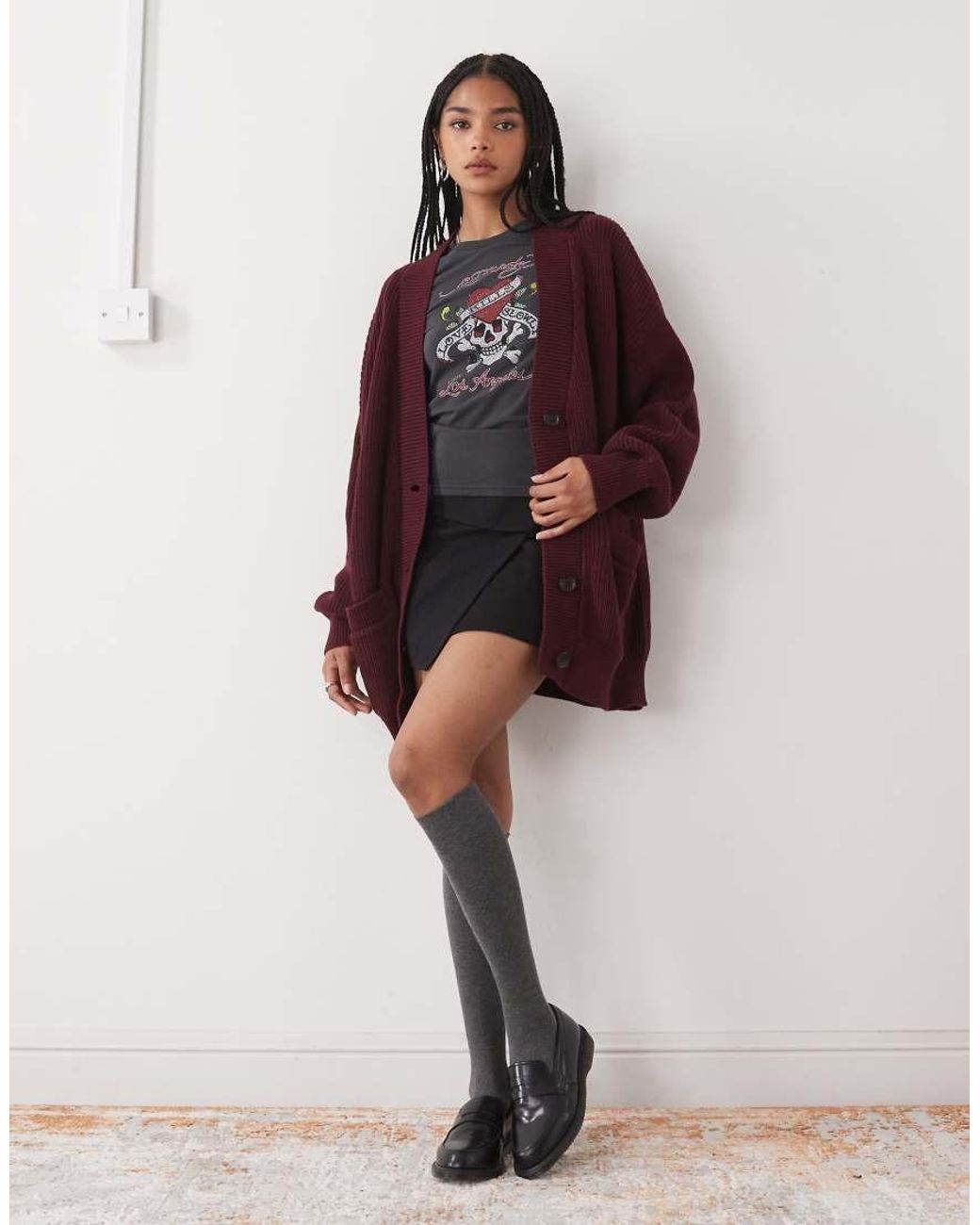 Monki Red Exclusive Longline Knitted Oversized Cardigan