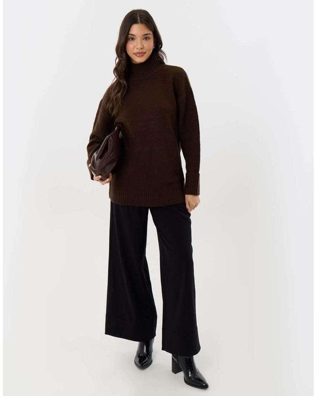Threadbare Brown Relaxed Fit Funnel Neck Jumper