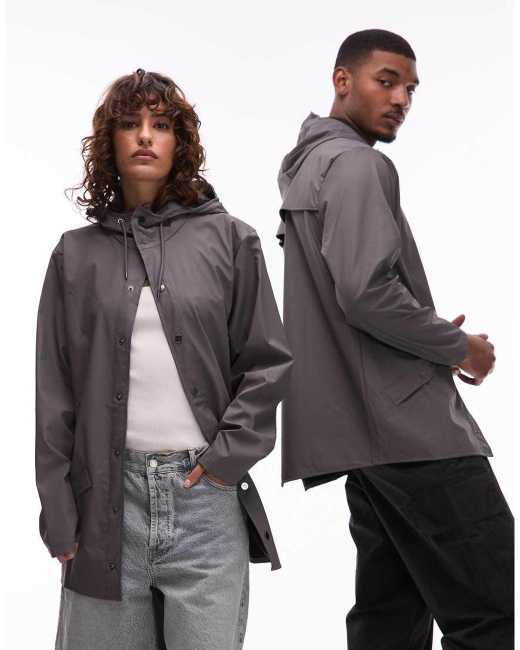 Rains White 12010 Unisex Waterproof Short Hooded Jacket