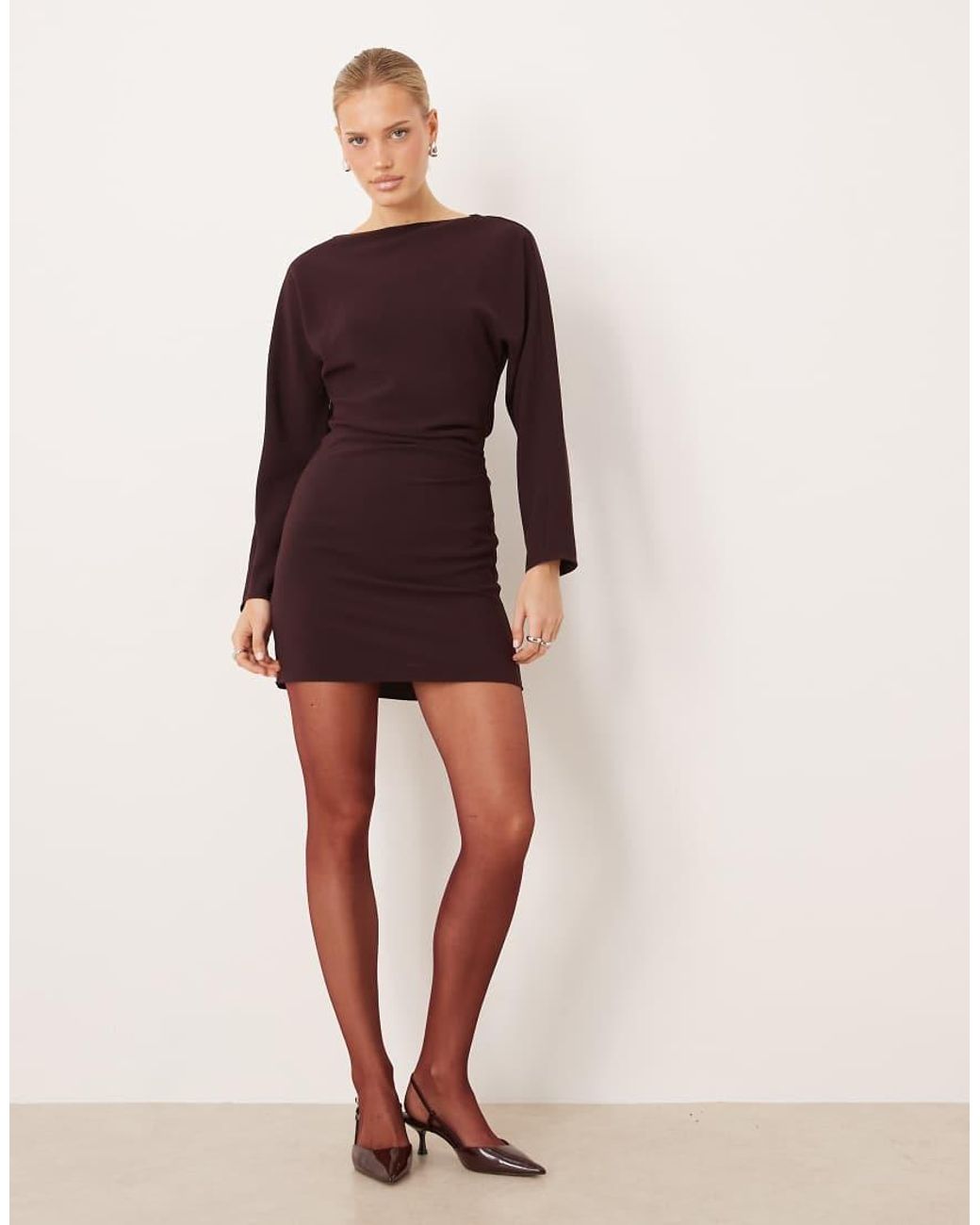 Mango Purple Ruched Side Long Sleeve Mini Dress