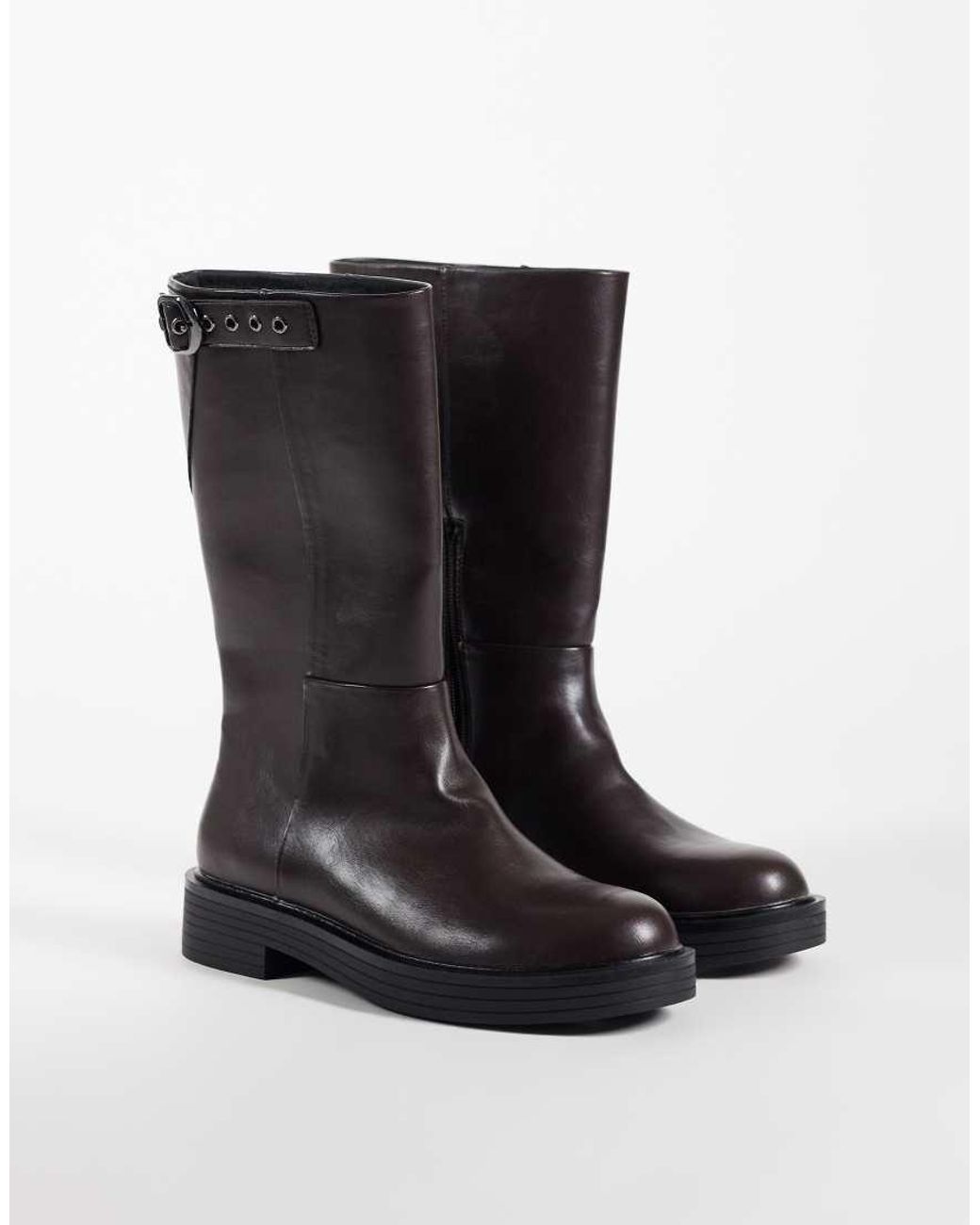 ASOS Black Culhane Pull On Trucker Mid Calf Boots