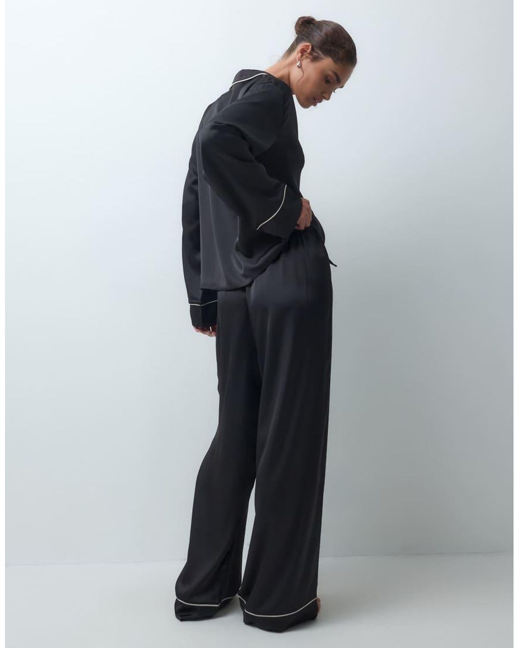 ASOS Gray Satin Pyjama Shirt And Trouser Set
