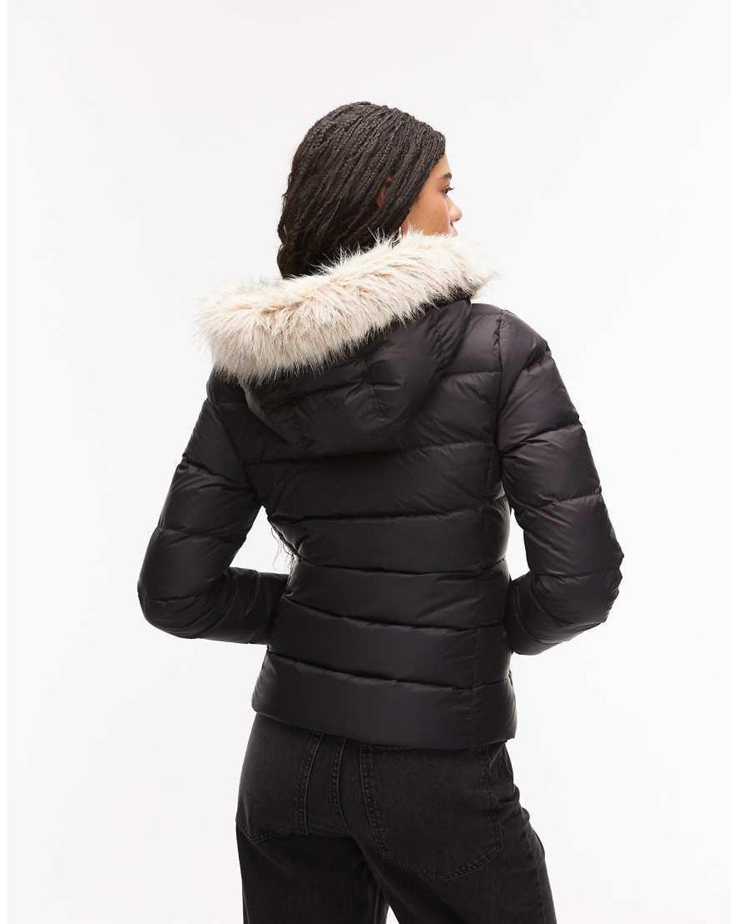 Tommy Hilfiger Black Down Puffer Jacket With Fur Hood