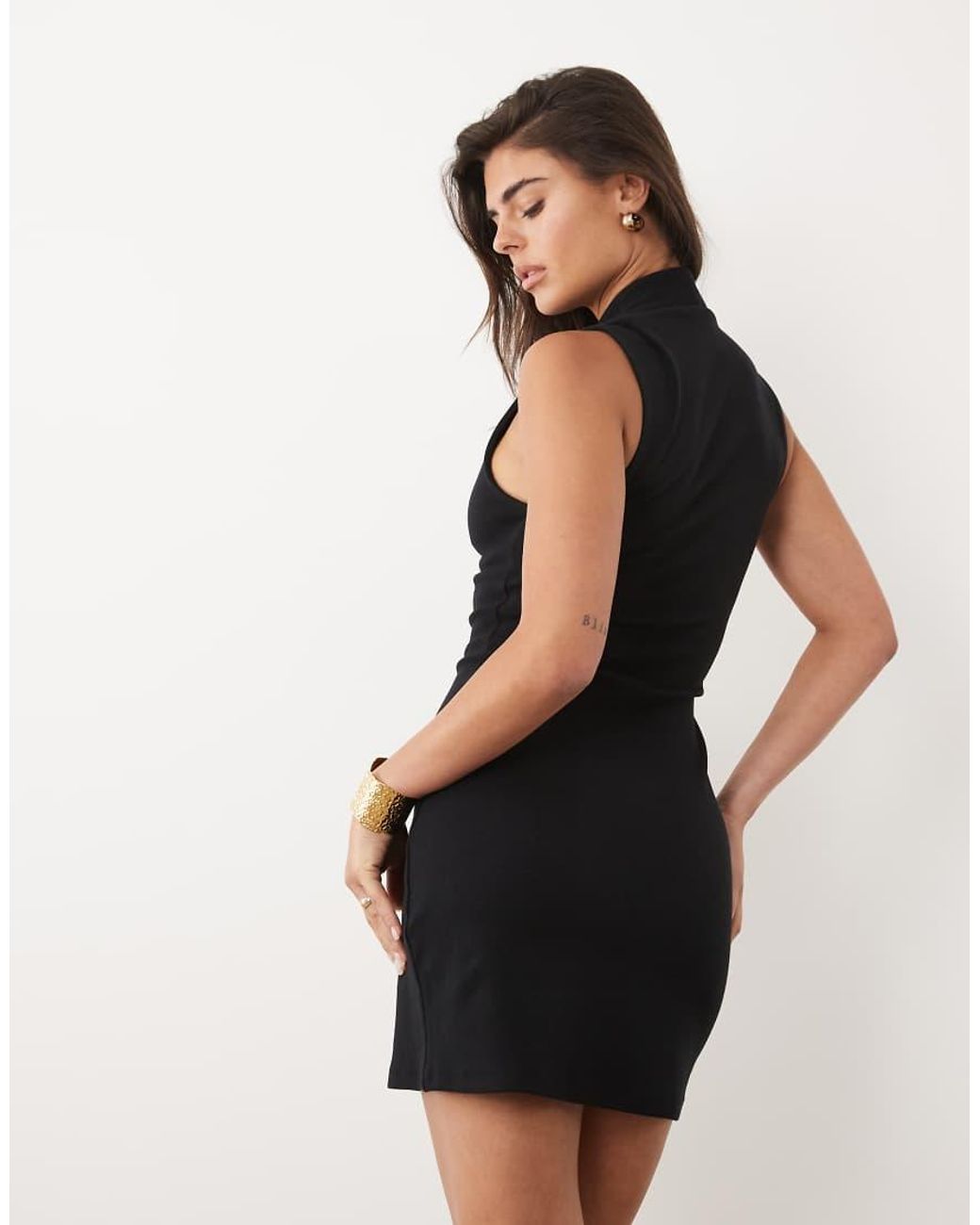 ASOS Natural Plunge Front Grown-on Neck Mini Dress