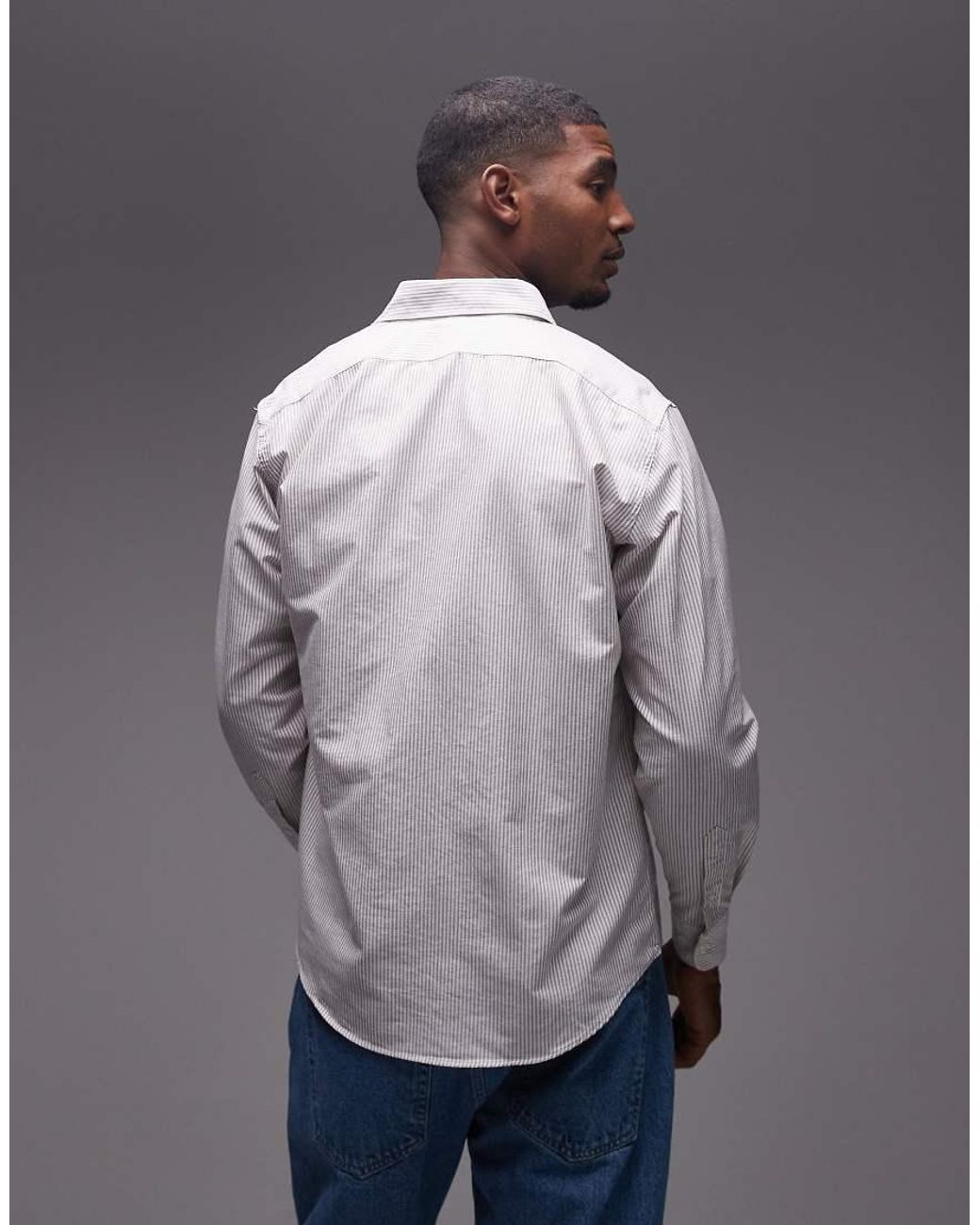 No Problemo Gray Logo Long Sleeve Cotton Oxford Shirt for men