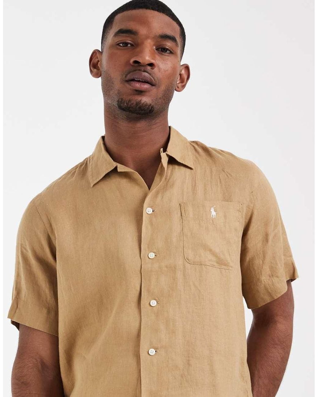Polo Ralph Lauren Natural Icon Logo Short Sleeve Linen Shirt for men