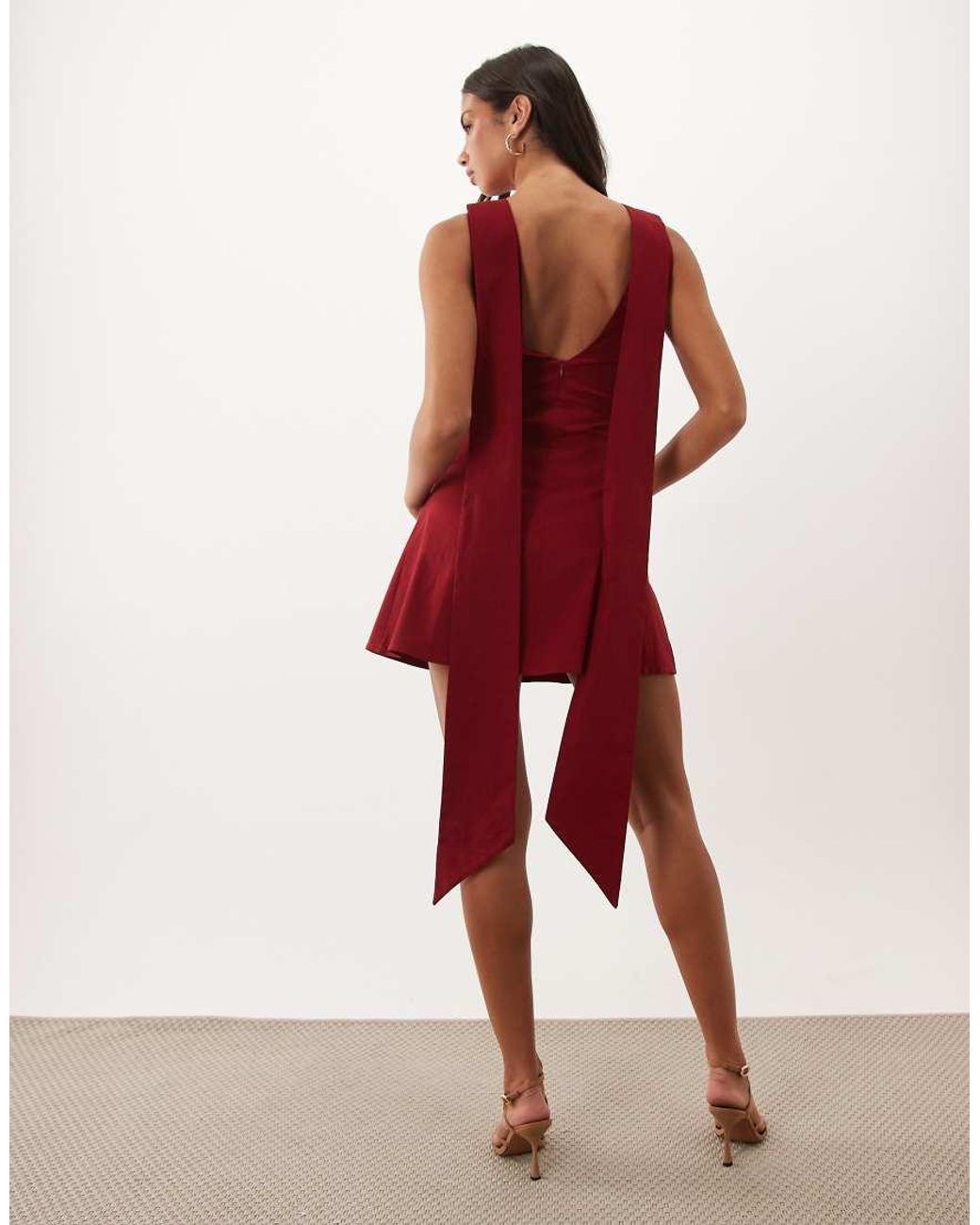 TFNC London Red Bengaline V Back Draped Mini Dress