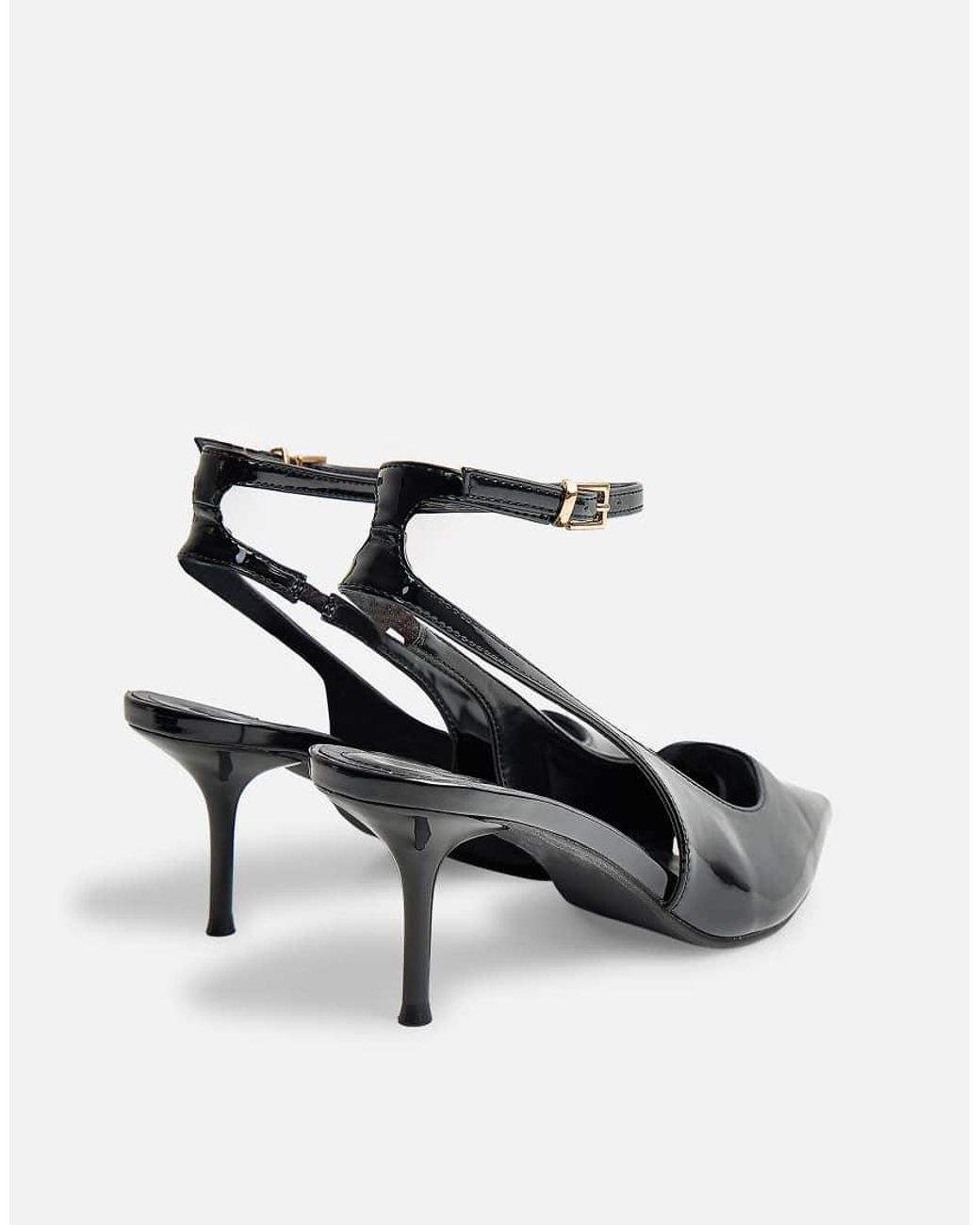 Public Desire White Louis Ankle Strap Court Mid Heels