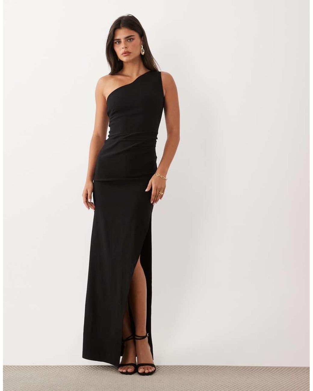 Vesper Black Bengaline One Shoulder Maxi Dress