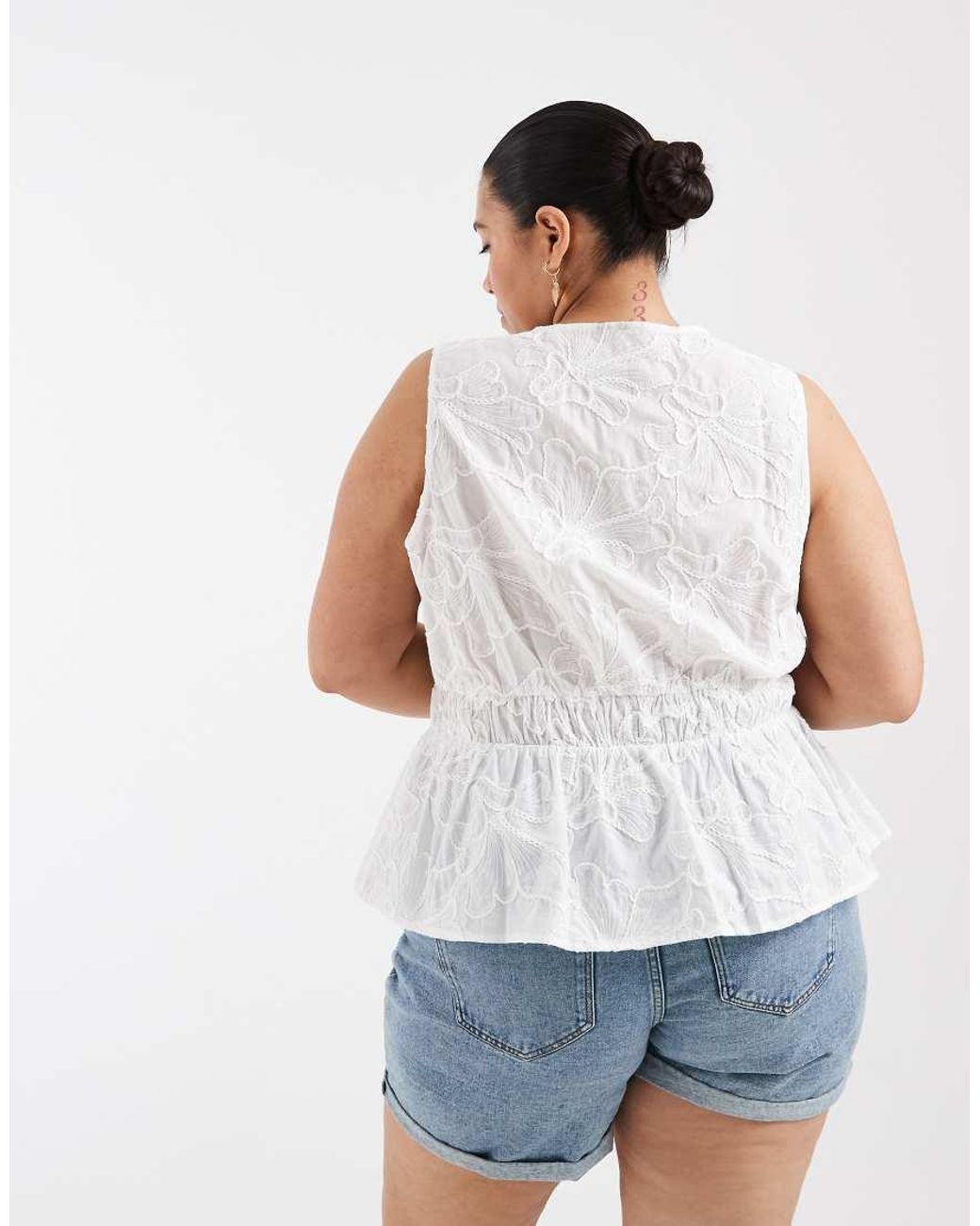 Vero Moda White Floral Embroidered Tie Front Peplum Hem Blouse