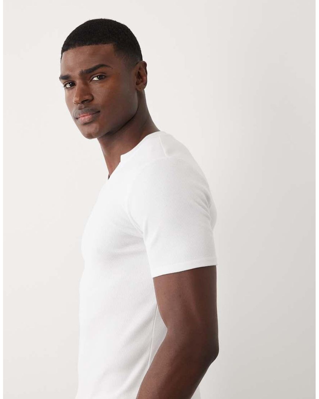 ASOS White Muscle Fit T-shirt With Notch Neck for men