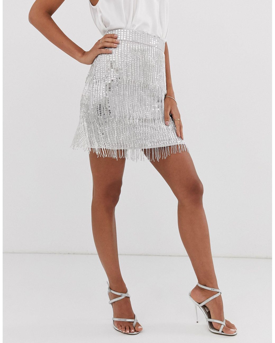 ASOS Sequin Fringe Mini Skirt in Metallic | Lyst