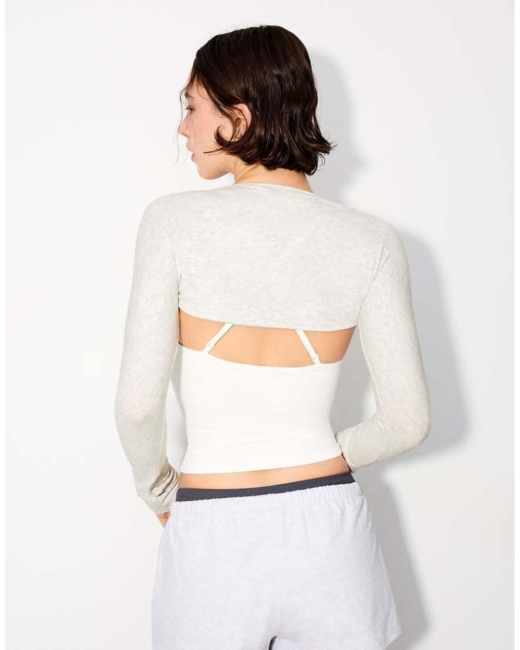 Bershka White Long-sleeved Bolero Jumper Jacket