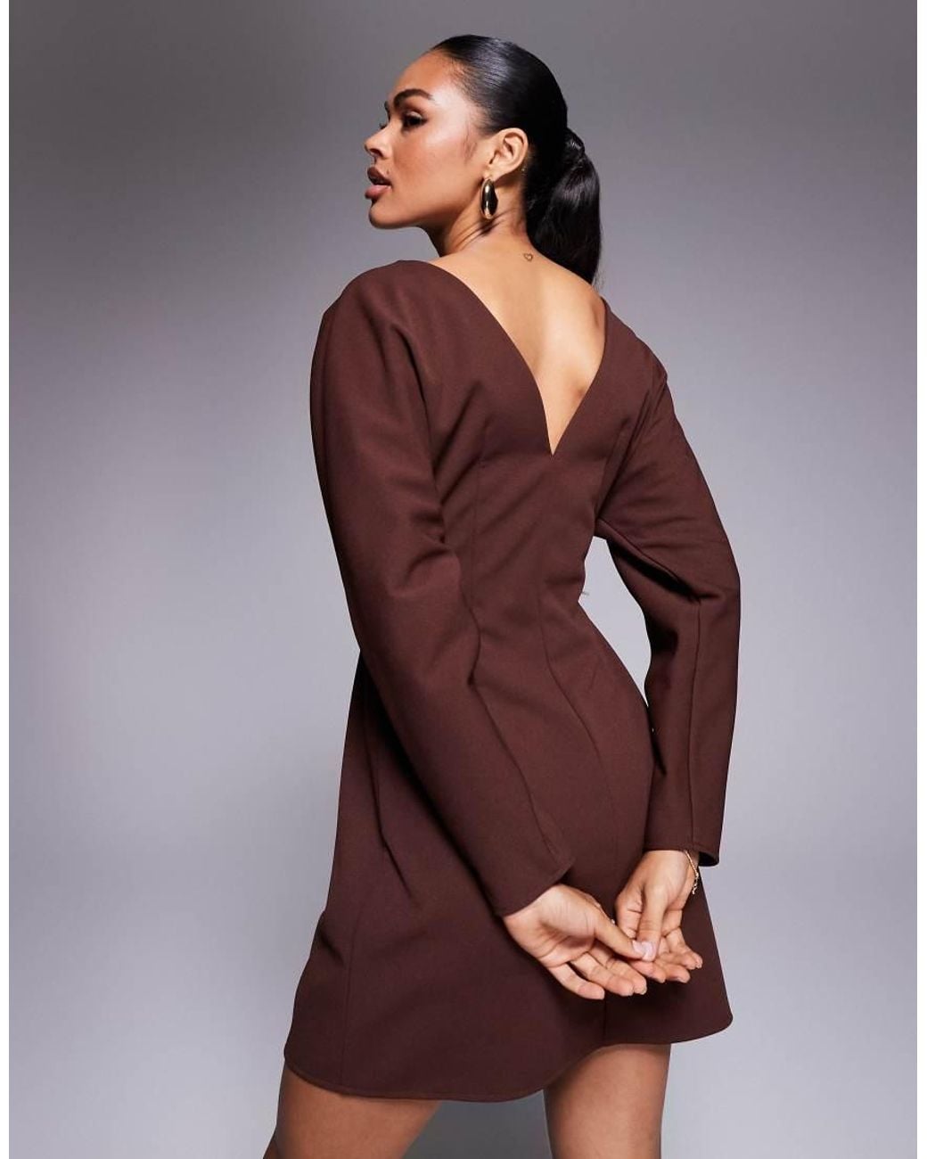ASOS Brown Cocoon Sleeve Mini Dress With Hardware