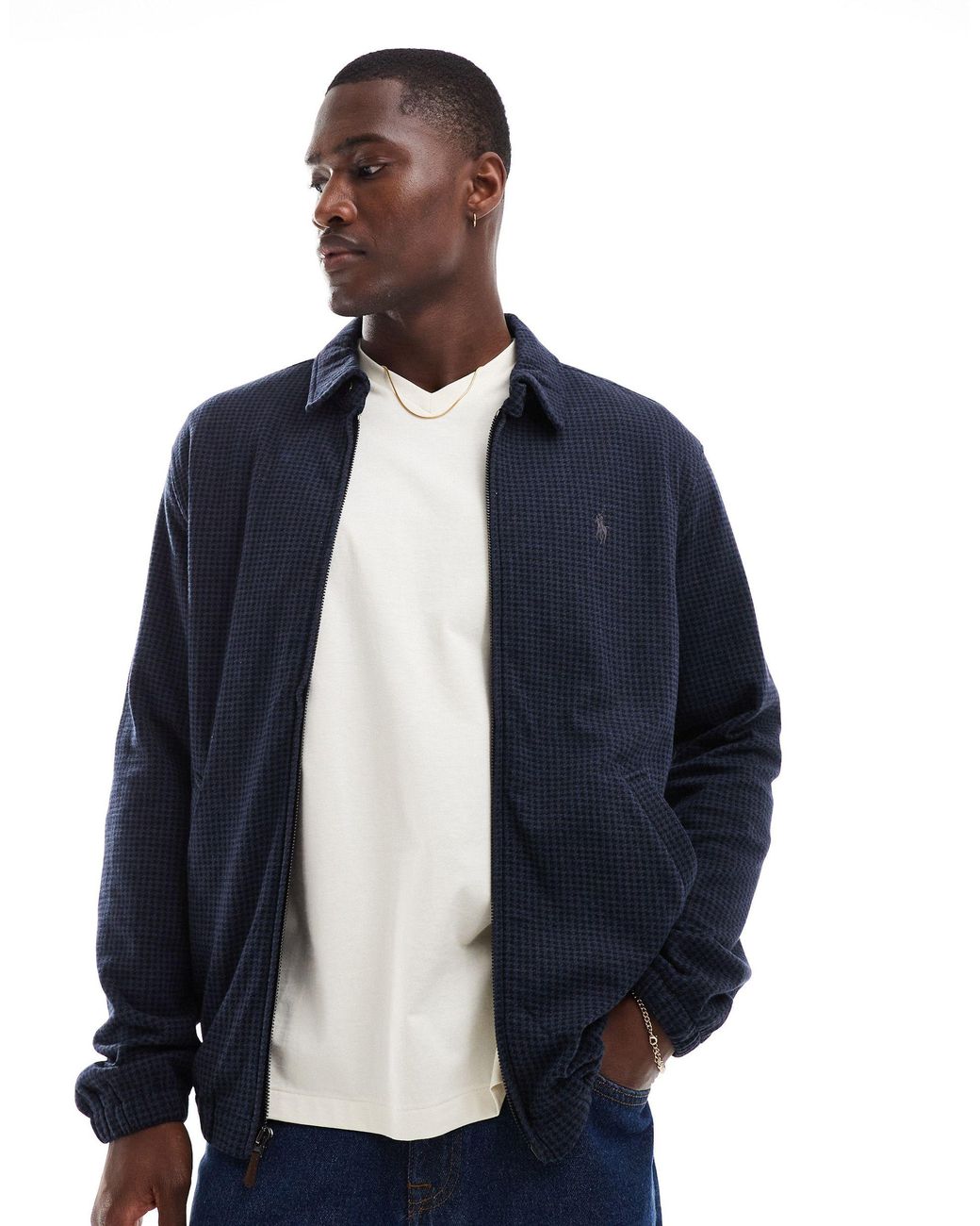 Blouson harrington en maille double a chevrons et logo emblematique chine Polo Ralph Lauren pour homme en coloris Bleu Lyst