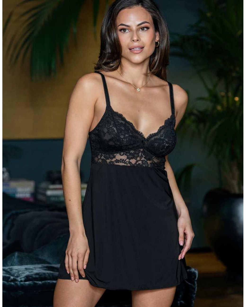 Pour Moi Black Fleur Lace Chemise