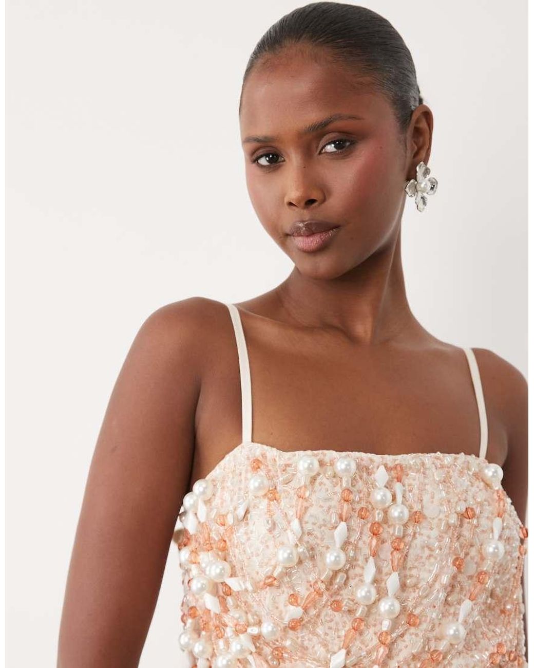 ASOS Natural Embellished Bodice Midaxi Dress With Bubble Skirt