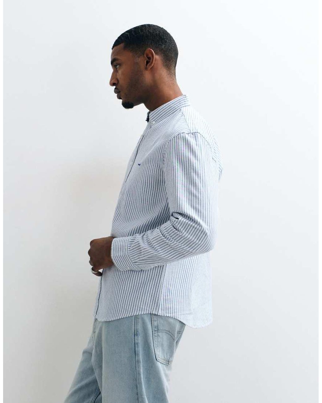 Levi's White Authentic Tonal Logo Button Down Stripe Oxford Shirt for men