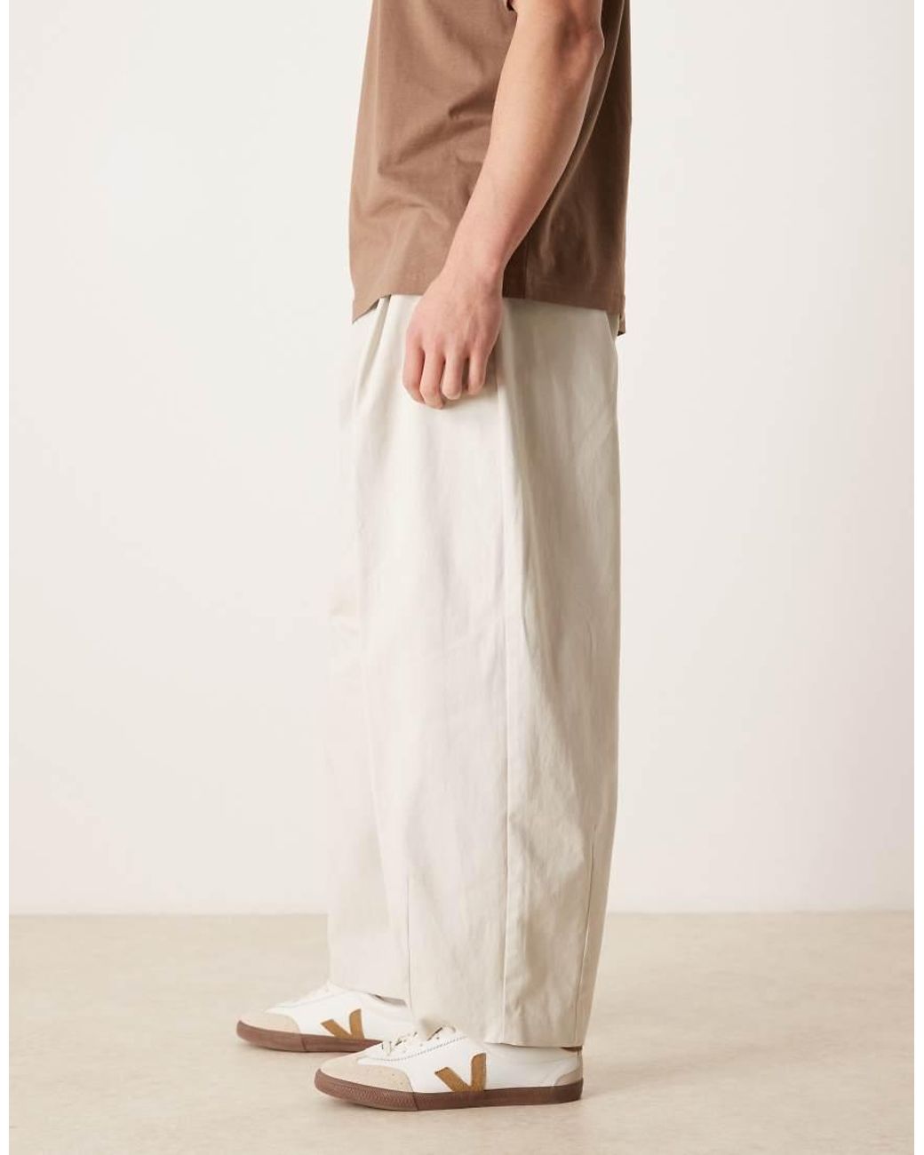 ASOS Natural Tailored 100% Cotton Barrel Leg Pants for men