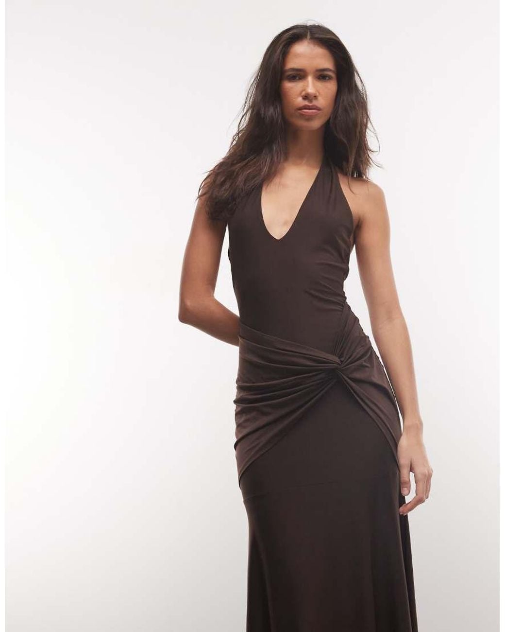 ASOS Brown Floor Length Maxi Dress With Drop Waist Twist