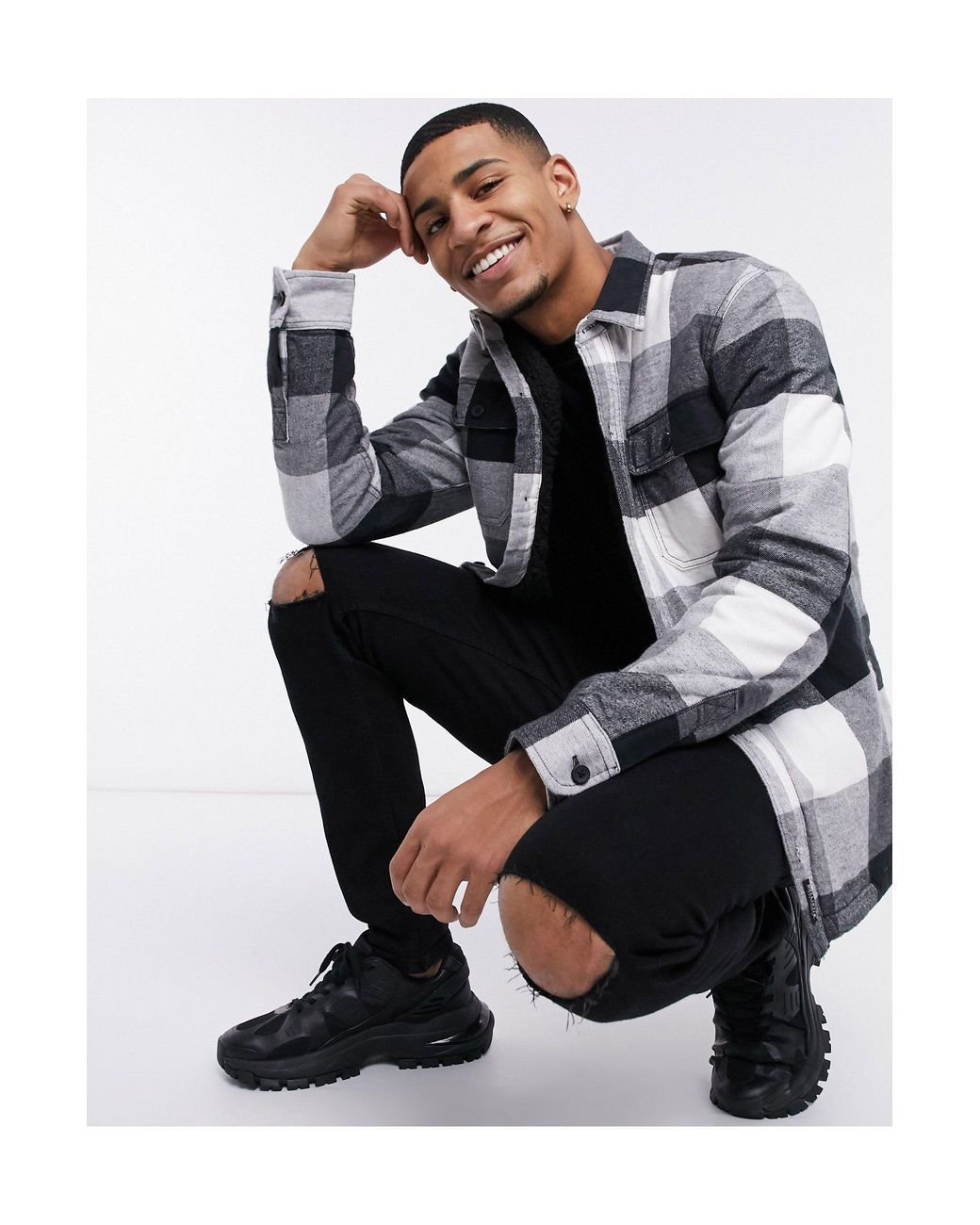 Sobrecamisa a cuadros negros y blancos grandes Hollister de hombre