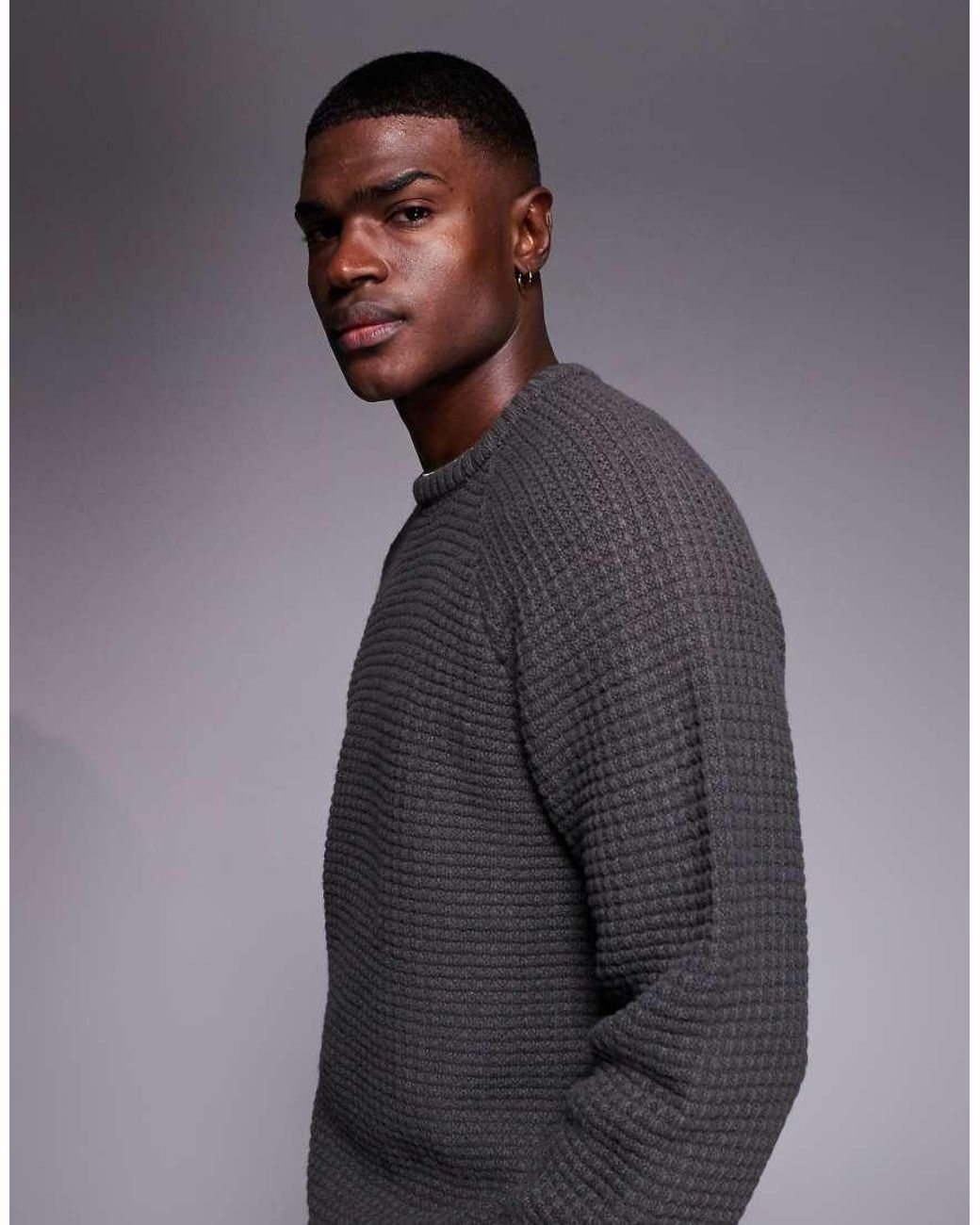ASOS Gray Oversized Knitted Textured Jumper for men