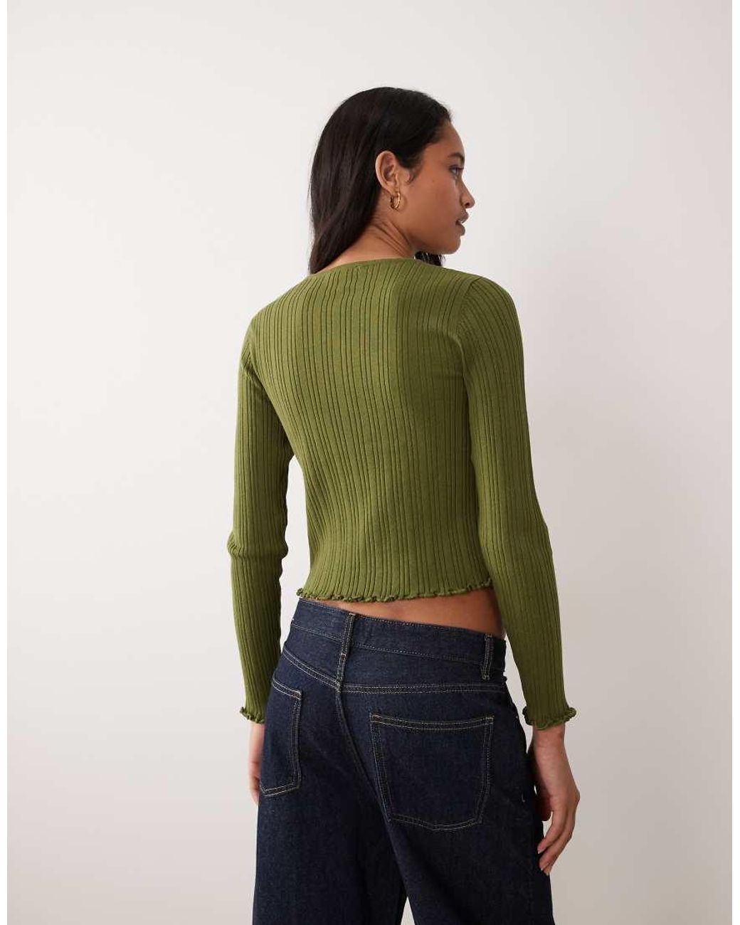 Miss Selfridge Green Rib Knit Henley Button Top