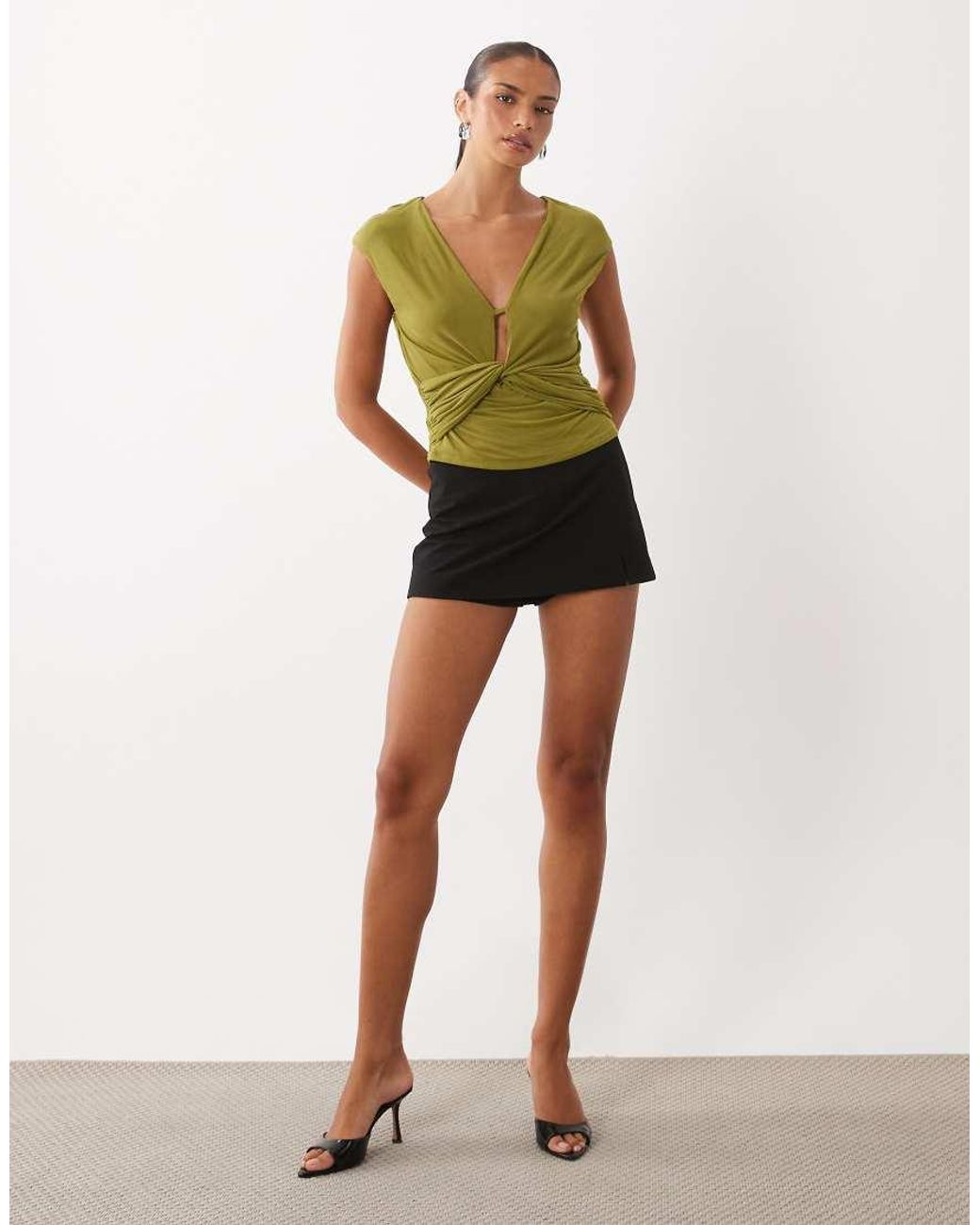 ASOS Green Plunge Drape Cap Sleeve