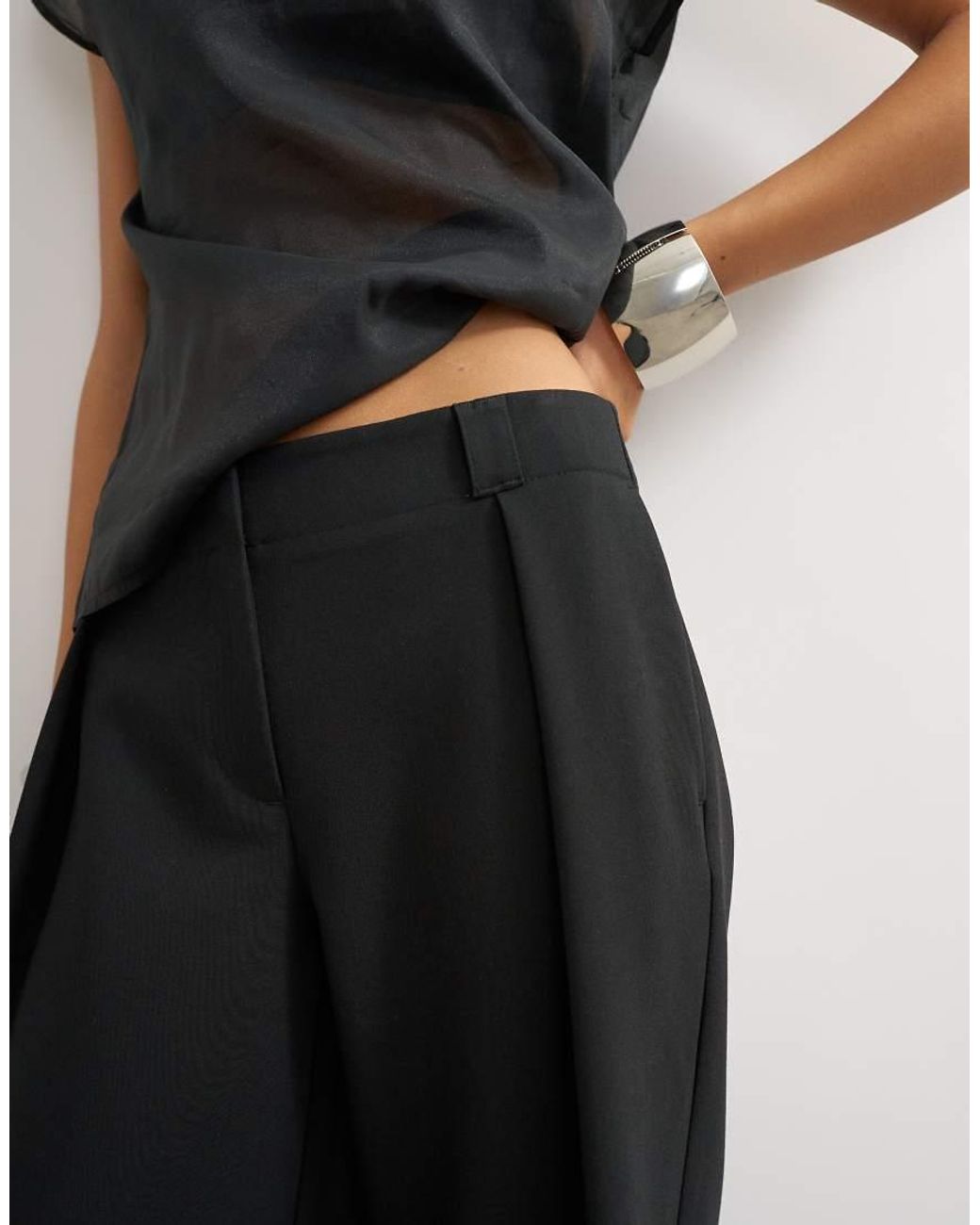 TOPSHOP Black Tailored Pleat Detail Low Rise Wide Leg Trousers