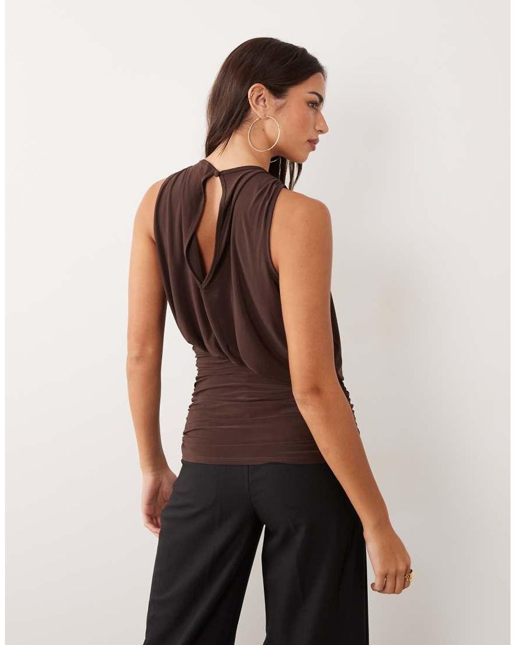 ASOS Black Draped Puff High Neck Top With Cinched Waist