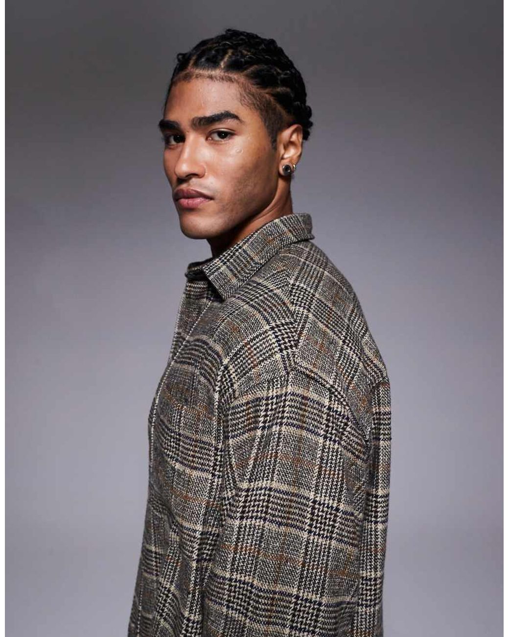 ASOS Gray Regular Flannel Plaid Shirt for men