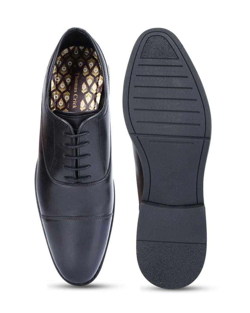 Thomas Crick Black Merlin Leather Oxford Toecap Shoes for men