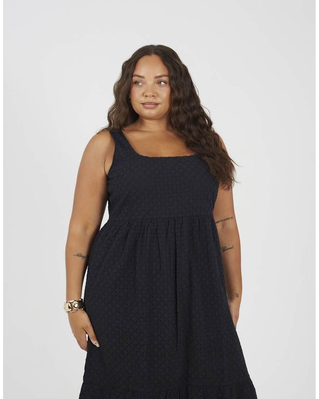 Brave Soul Black Curve Broiderie Strappy Maxi Dress
