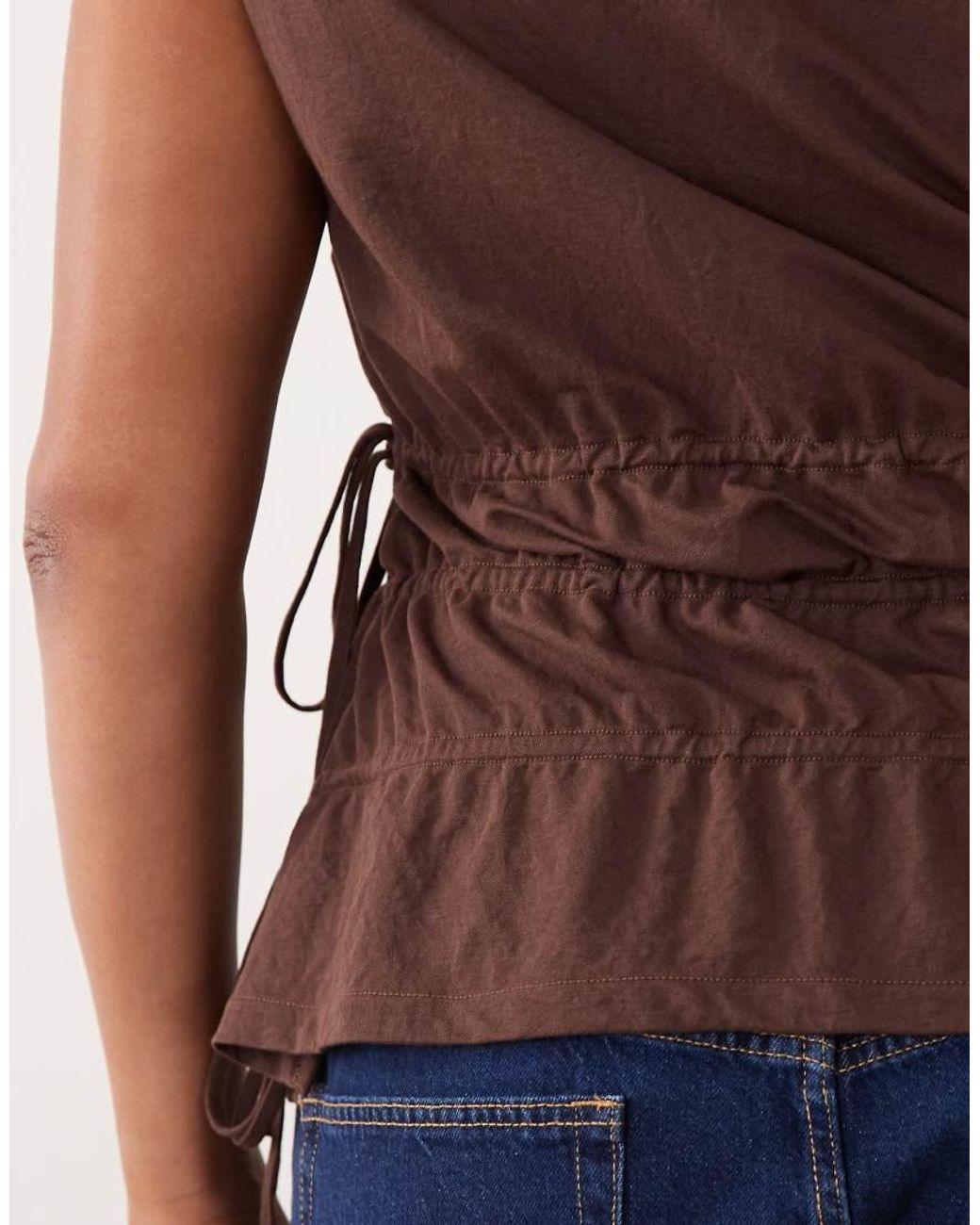 ASOS Brown Asos Design Curve Linen Look Sleeveless Top With Drawstring Waist