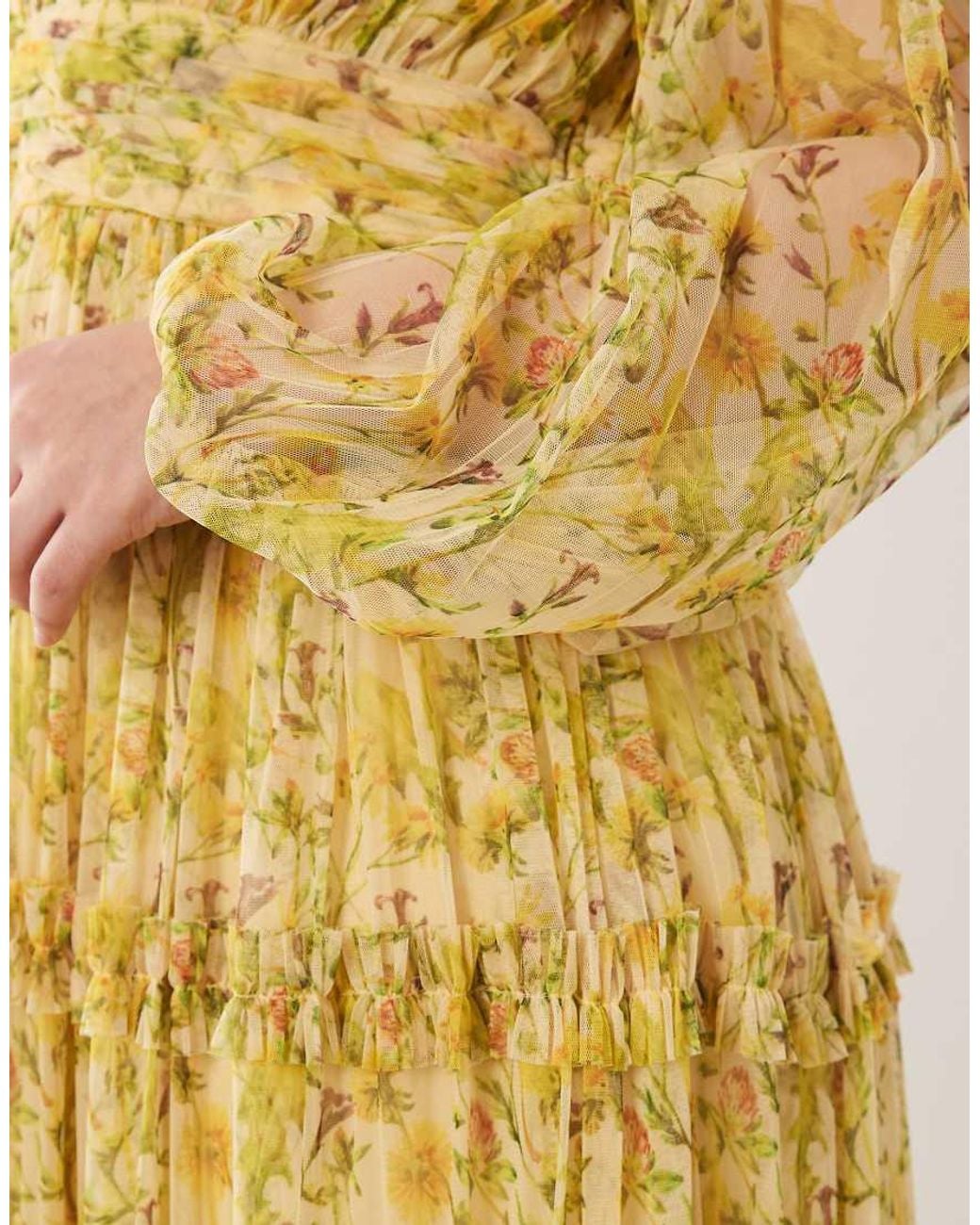 Lace & Beads Plus Metallic Lydia Tulle Balloon Sleeve Plunge Neck Tiered Maxi Dress