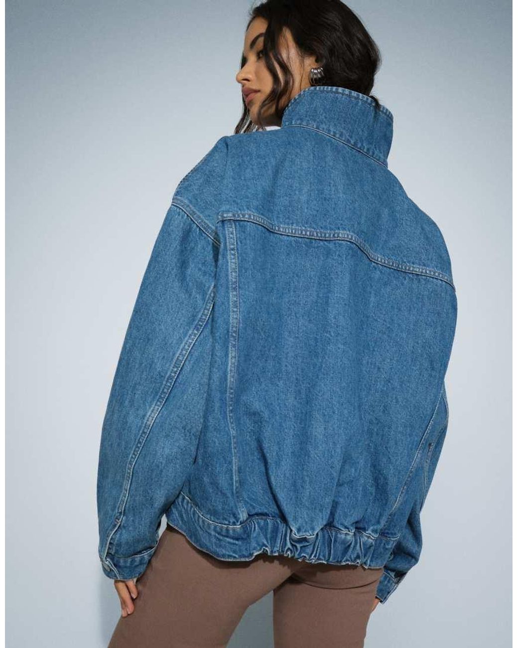 TOPSHOP Blue Funnel Neck Elastic Hem Detail Jacket Mid