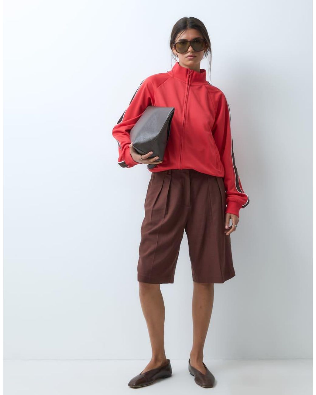 ASOS Red Tricot Zip Up Funnel Neck Jacket