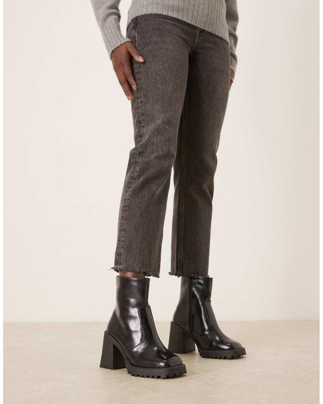 Raid Wide Fit Black Sugar Block Heeled Ankle Boots