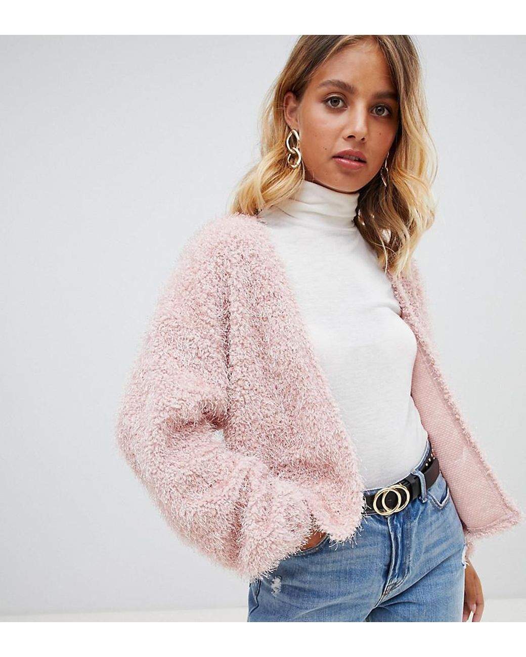 New Look Fluffy Cardigan in Pink | Lyst