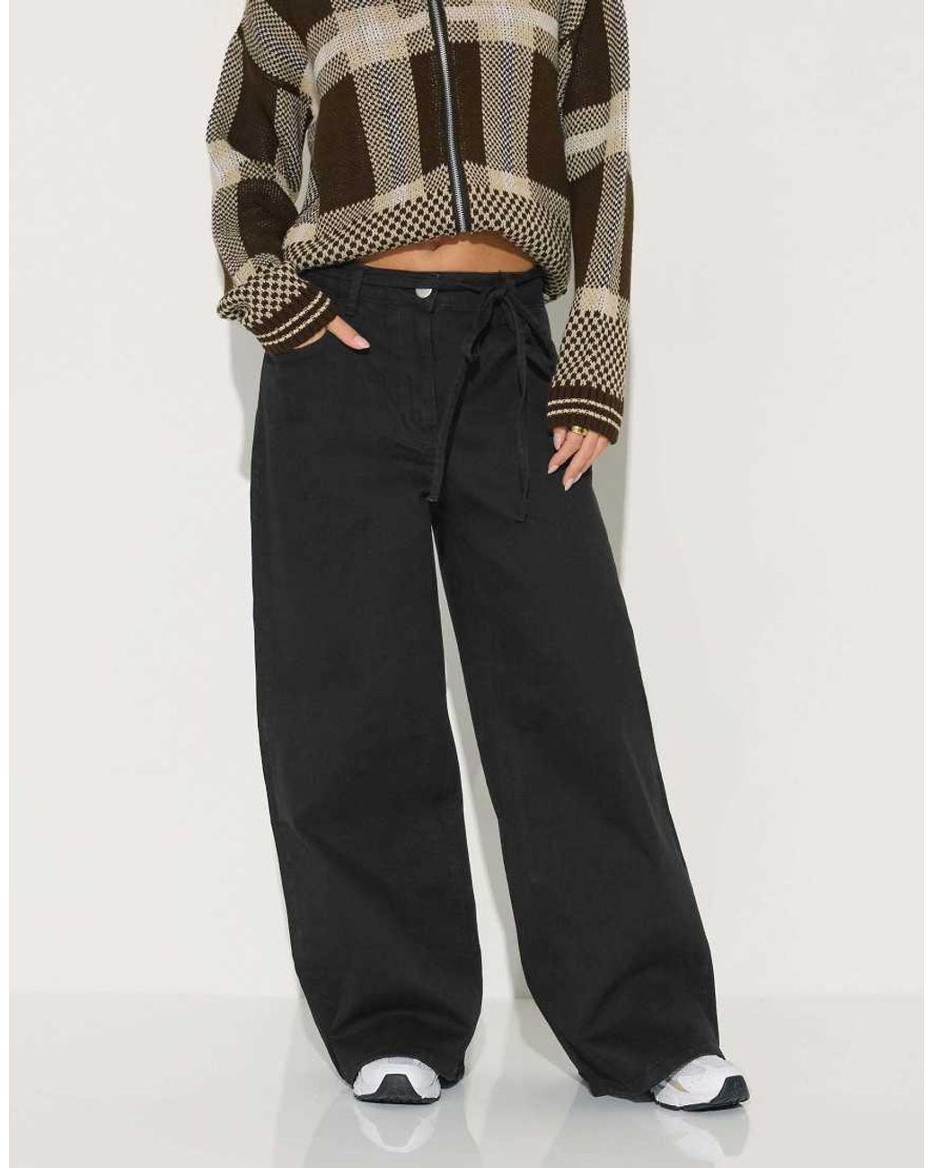 PixieGirl Black Petite Belt Tie Wide Leg Jeans