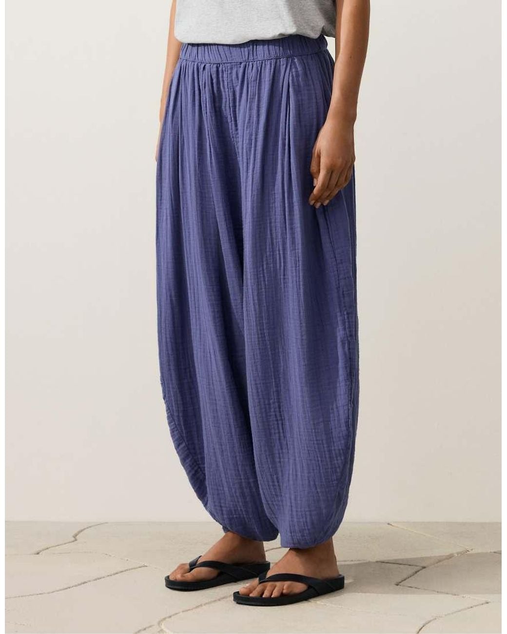 Oysho Blue 100% Cotton Balloon Trousers