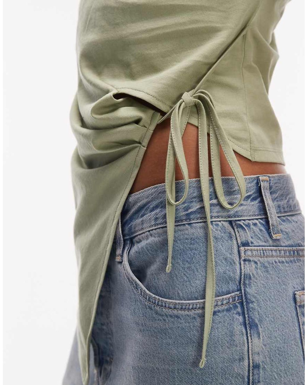 ASOS Green Funnel Neck Sleeveless With Wrap Detail Top