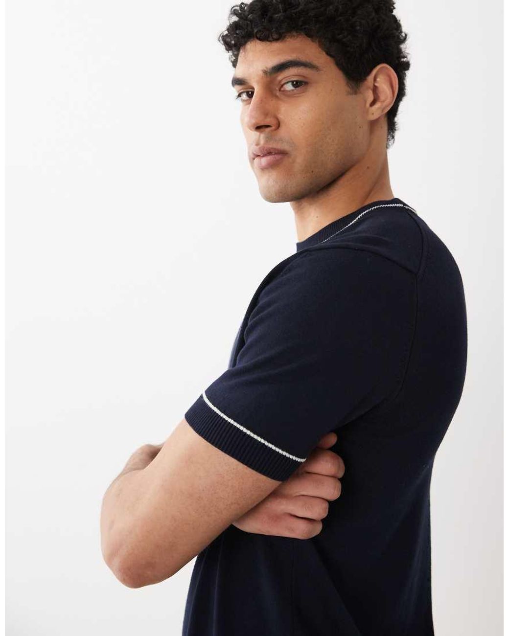 Gant Blue Knit T-Shirt With Embroidered Chest Logo for men