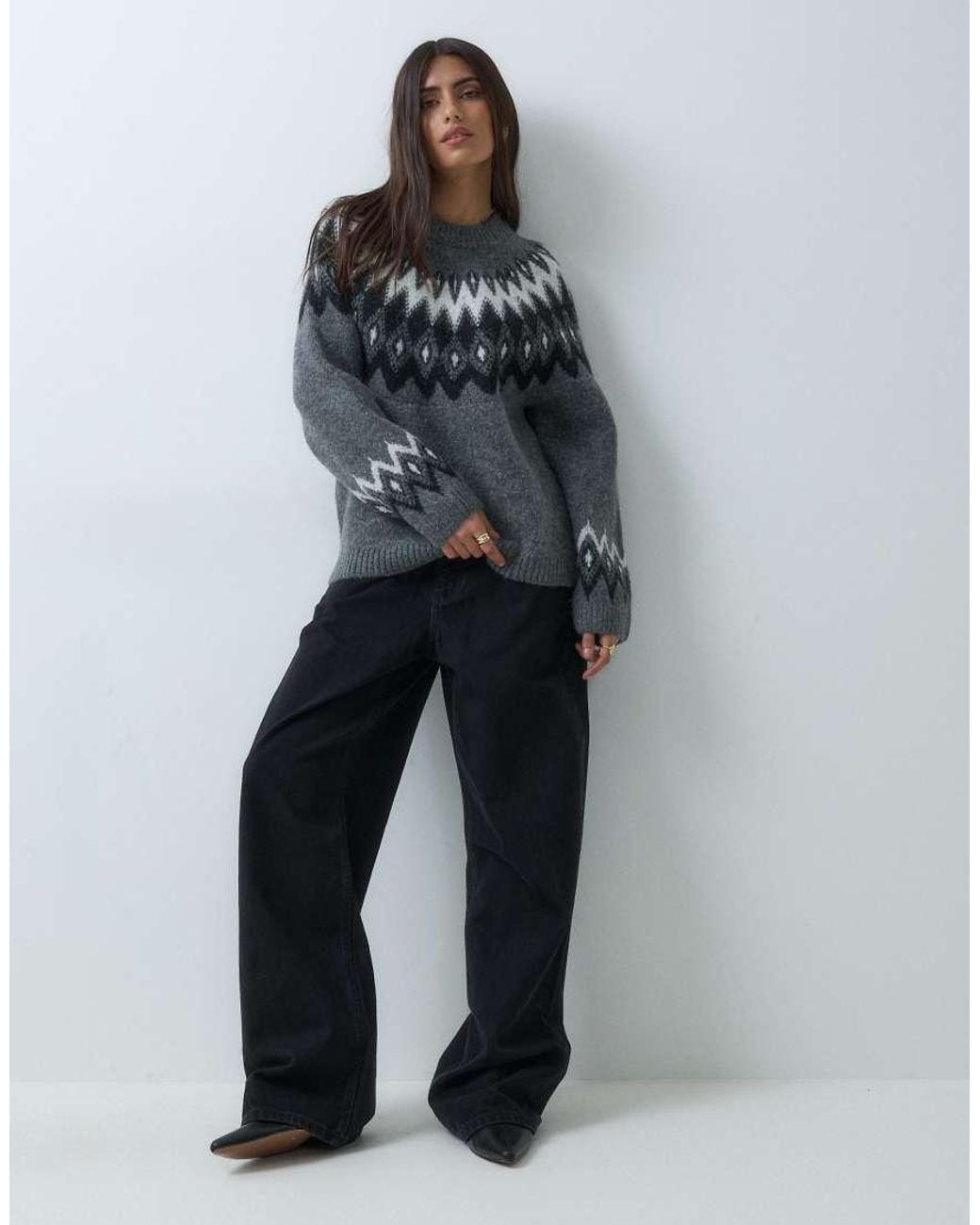 Gina Tricot Black Crew Neck Knitted Jumper With Jacquard