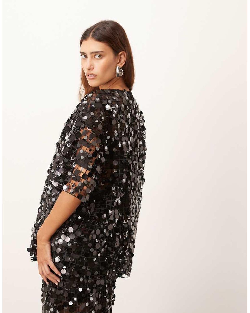 ARRANGE Black Sheer Grid Sequin Tee Co Ord