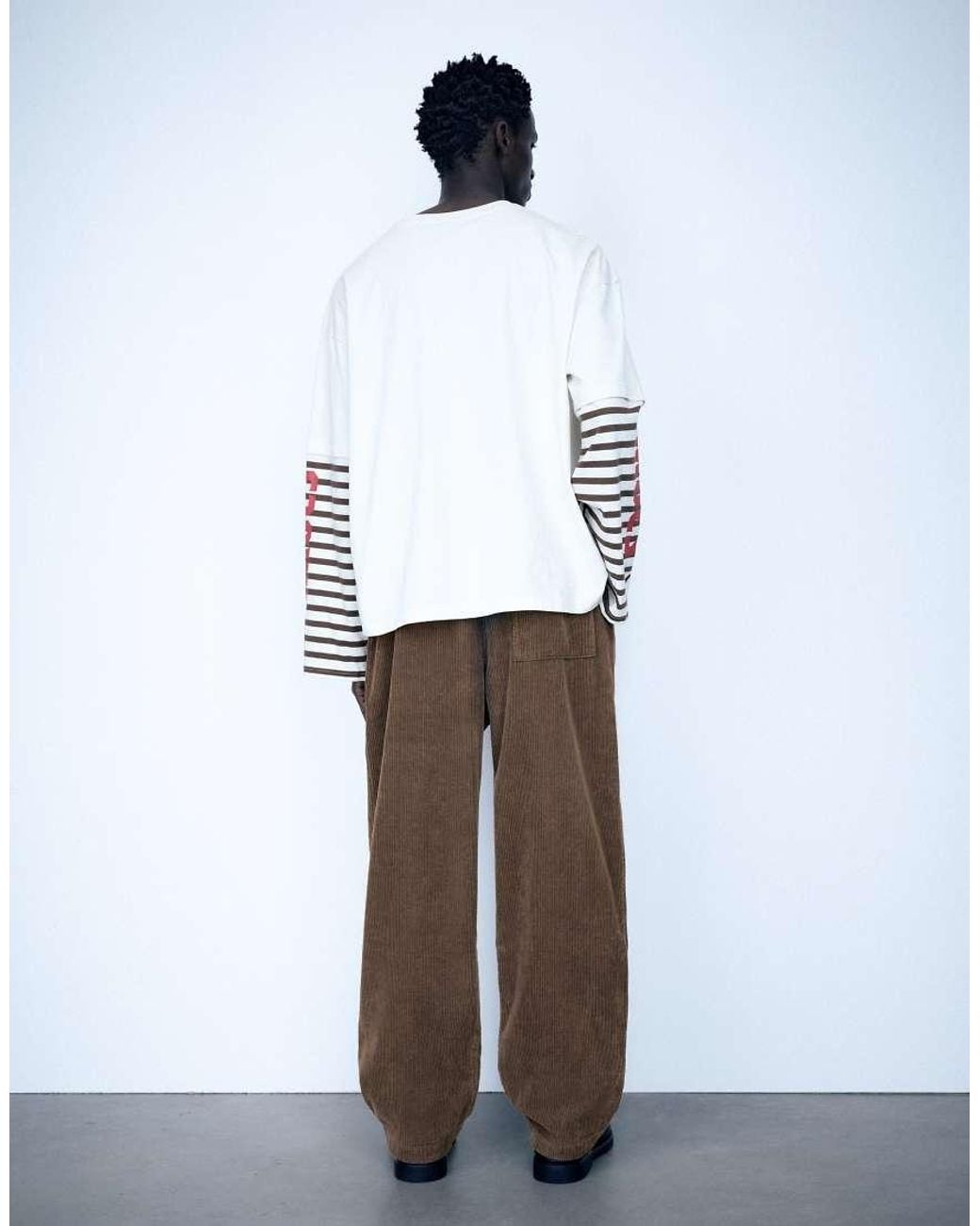 Pull&Bear White Corduroy Jogger Trousers for men