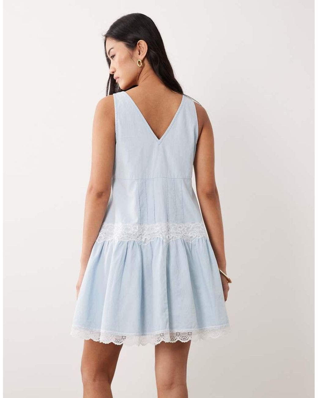 Miss Selfridge Blue Lace Mix Chambray Denim Dress