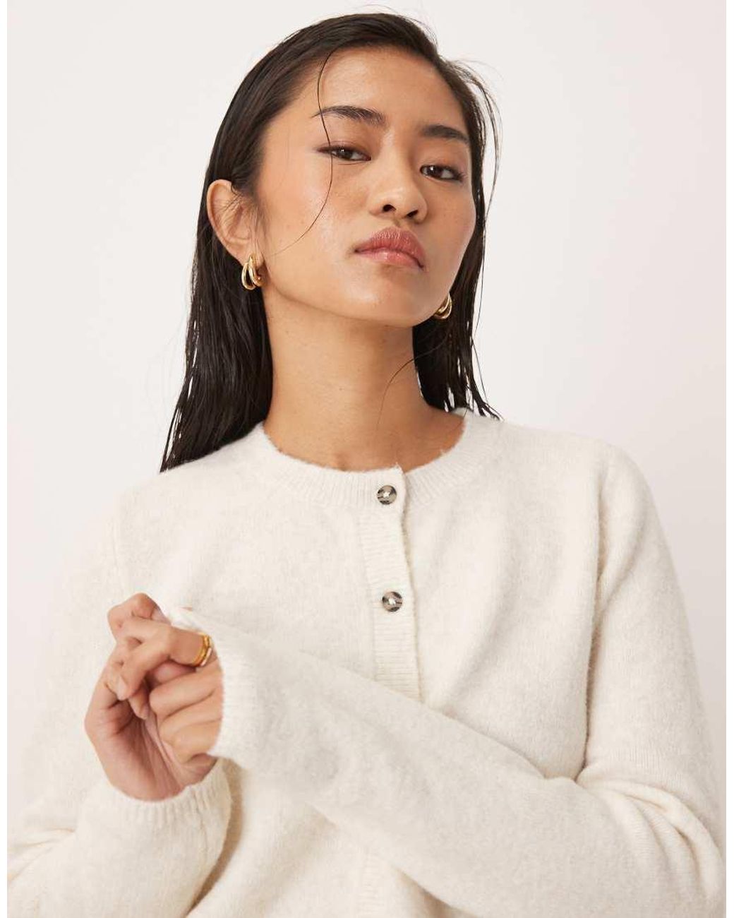 Jdy Natural Crew Neck Cardigan With Wool