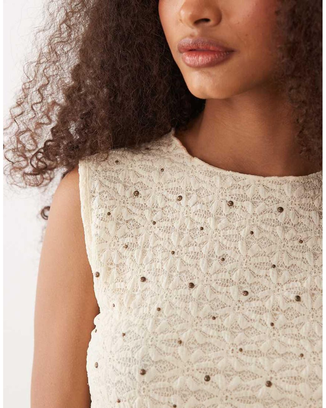 Mango Brown Pati Studded Sleeveless Top